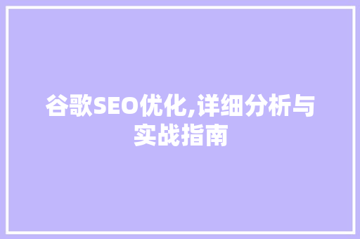 谷歌SEO优化,详细分析与实战指南