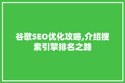 谷歌SEO优化攻略,介绍搜索引擎排名之路