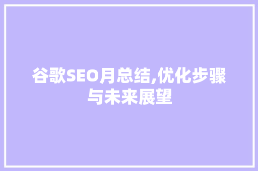 谷歌SEO月总结,优化步骤与未来展望