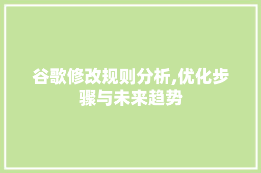 谷歌修改规则分析,优化步骤与未来趋势