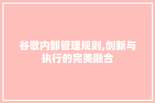 谷歌内部管理规则,创新与执行的完美融合