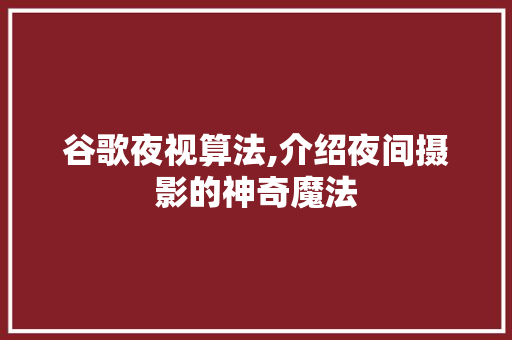 谷歌夜视算法,介绍夜间摄影的神奇魔法