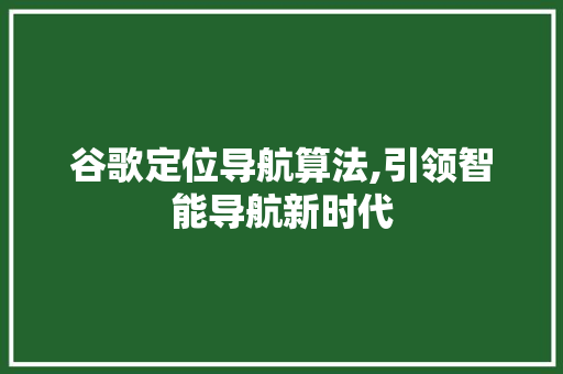 谷歌定位导航算法,引领智能导航新时代