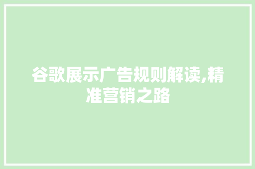 谷歌展示广告规则解读,精准营销之路