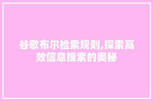 谷歌布尔检索规则,探索高效信息搜索的奥秘