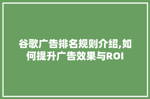 谷歌广告排名规则介绍,如何提升广告效果与ROI