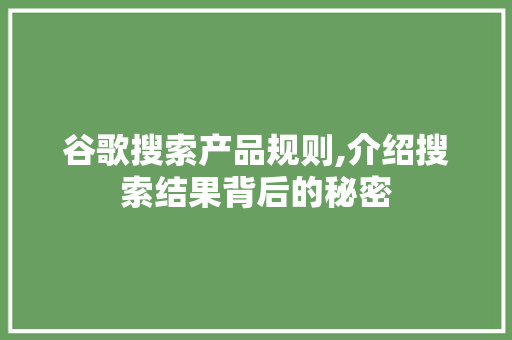 谷歌搜索产品规则,介绍搜索结果背后的秘密