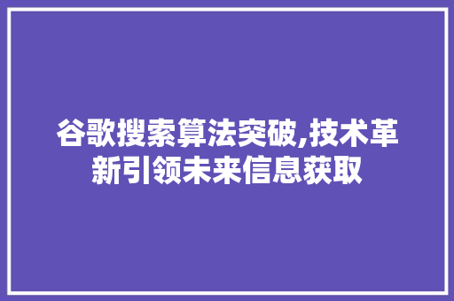 谷歌搜索算法突破,技术革新引领未来信息获取