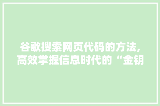 谷歌搜索网页代码的方法,高效掌握信息时代的“金钥匙”