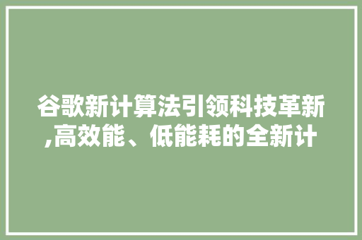 谷歌新计算法引领科技革新,高效能、低能耗的全新计算时代