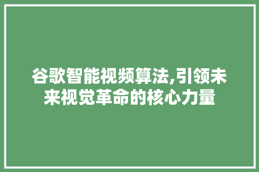 谷歌智能视频算法,引领未来视觉革命的核心力量