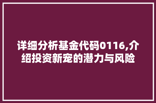 详细分析基金代码0116,介绍投资新宠的潜力与风险