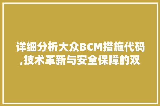 详细分析大众BCM措施代码,技术革新与安全保障的双重提升