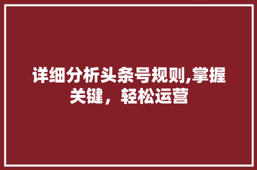 详细分析头条号规则,掌握关键，轻松运营