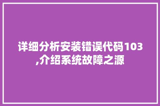 详细分析安装错误代码103,介绍系统故障之源