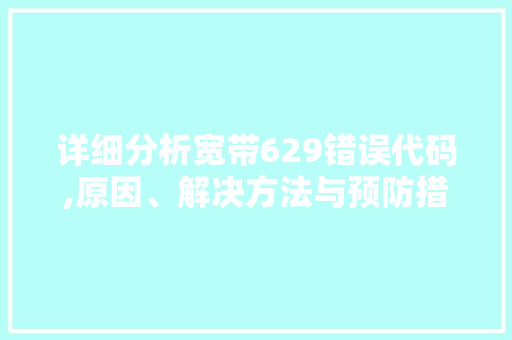 详细分析宽带629错误代码,原因、解决方法与预防措施