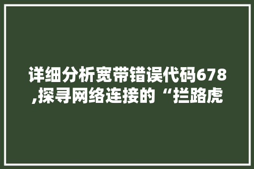 详细分析宽带错误代码678,探寻网络连接的“拦路虎”