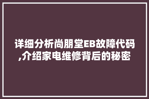 详细分析尚朋堂EB故障代码,介绍家电维修背后的秘密