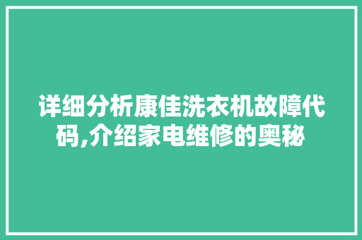 详细分析康佳洗衣机故障代码,介绍家电维修的奥秘