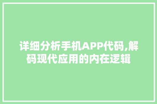 详细分析手机APP代码,解码现代应用的内在逻辑