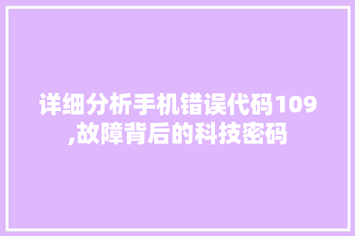 详细分析手机错误代码109,故障背后的科技密码