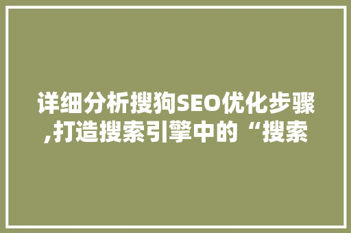 详细分析搜狗SEO优化步骤,打造搜索引擎中的“搜索之王”