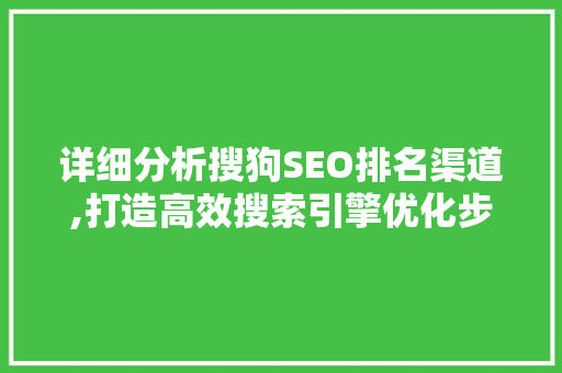 详细分析搜狗SEO排名渠道,打造高效搜索引擎优化步骤