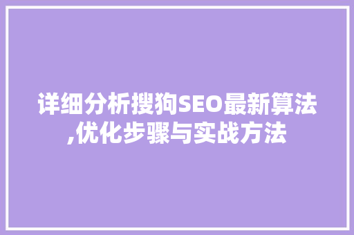 详细分析搜狗SEO最新算法,优化步骤与实战方法