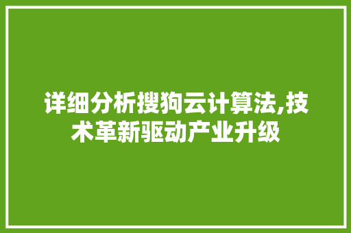 详细分析搜狗云计算法,技术革新驱动产业升级