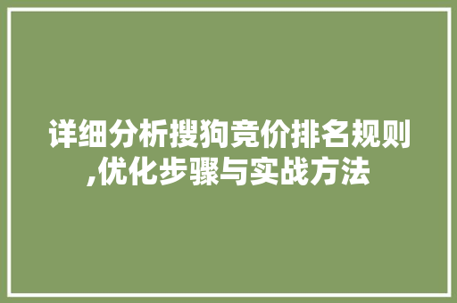 详细分析搜狗竞价排名规则,优化步骤与实战方法