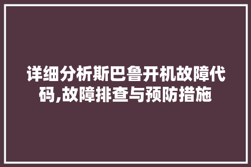 详细分析斯巴鲁开机故障代码,故障排查与预防措施