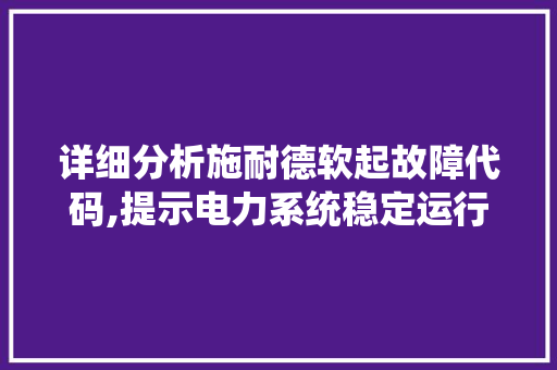 详细分析施耐德软起故障代码,提示电力系统稳定运行的秘密