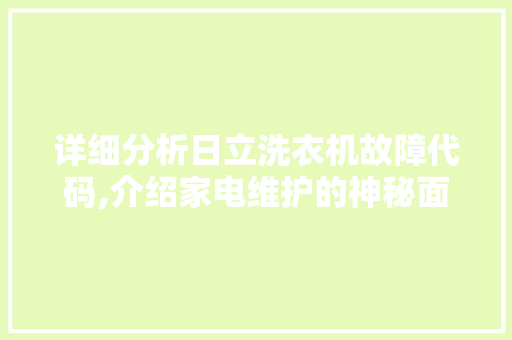 详细分析日立洗衣机故障代码,介绍家电维护的神秘面纱