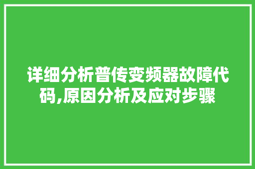 详细分析普传变频器故障代码,原因分析及应对步骤