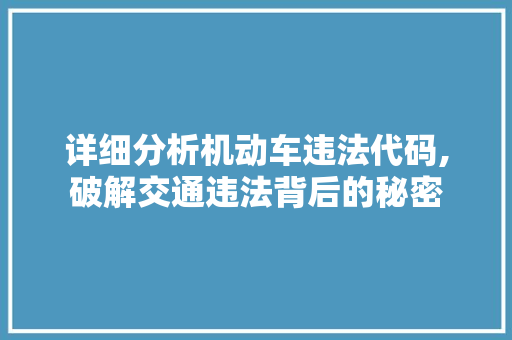 详细分析机动车违法代码,破解交通违法背后的秘密