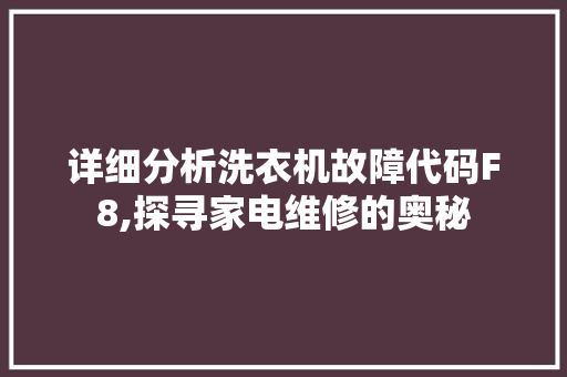 详细分析洗衣机故障代码F8,探寻家电维修的奥秘