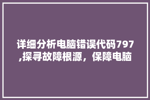 详细分析电脑错误代码797,探寻故障根源，保障电脑稳定运行