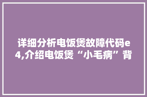 详细分析电饭煲故障代码e4,介绍电饭煲“小毛病”背后的“大问题”