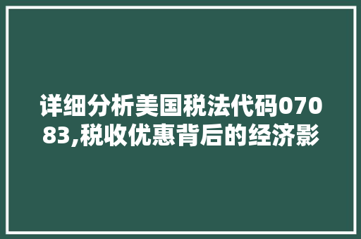 详细分析美国税法代码07083,税收优惠背后的经济影响