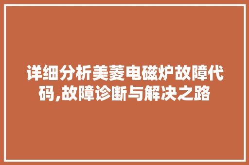 详细分析美菱电磁炉故障代码,故障诊断与解决之路