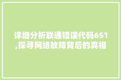 详细分析联通错误代码651,探寻网络故障背后的真相