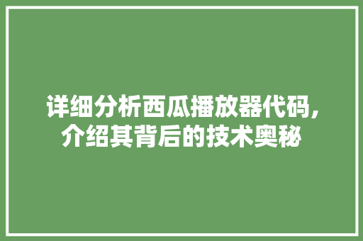 详细分析西瓜播放器代码,介绍其背后的技术奥秘