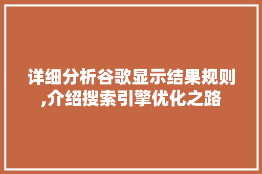 详细分析谷歌显示结果规则,介绍搜索引擎优化之路