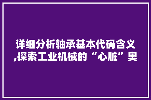 详细分析轴承基本代码含义,探索工业机械的“心脏”奥秘