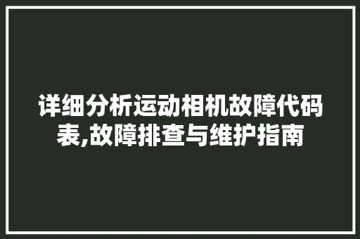 详细分析运动相机故障代码表,故障排查与维护指南