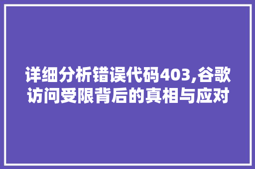 详细分析错误代码403,谷歌访问受限背后的真相与应对步骤