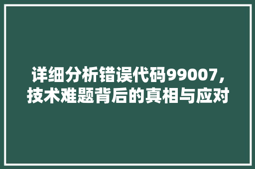 详细分析错误代码99007,技术难题背后的真相与应对步骤