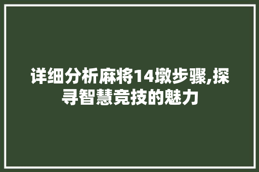 详细分析麻将14墩步骤,探寻智慧竞技的魅力