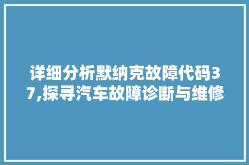 详细分析默纳克故障代码37,探寻汽车故障诊断与维修之路