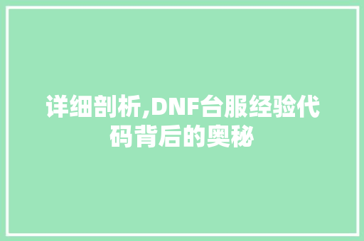 详细剖析,DNF台服经验代码背后的奥秘